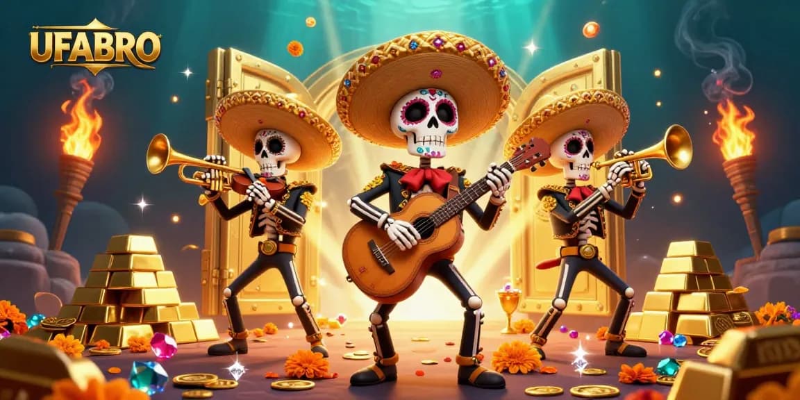 Experience top-tier gambling at UFABRO with vibrant skeleton mariachi characters and treasures.