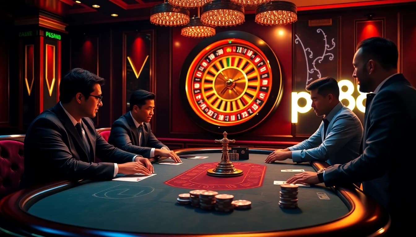 Experience high-stakes poker at pg88 Casino with vibrant chips and expert players.