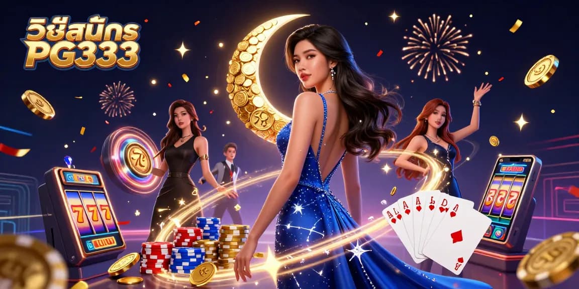 Experience how to register for PG333 and win in this vibrant casino-themed illustration.