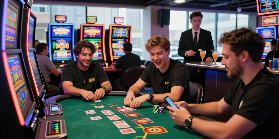 Exciting gaming experience at credit card casinos at https://being-there.org.uk, showcasing players engaged in various casino games under neon lights.