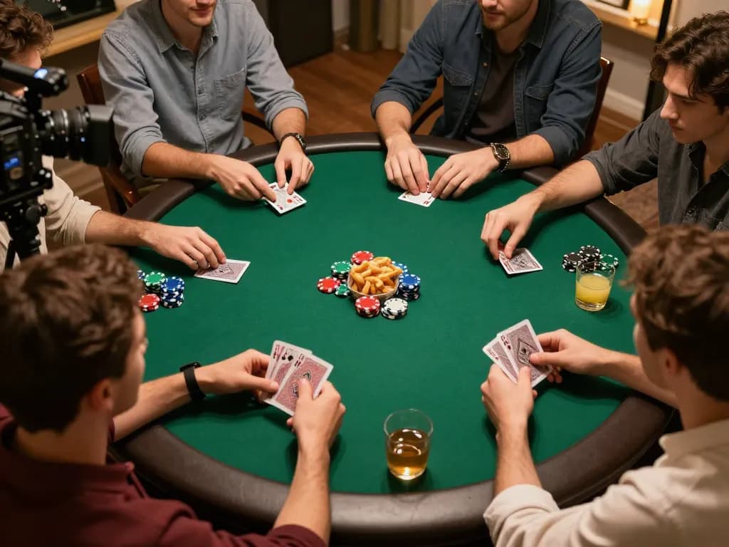 Friends enjoying a poker night, showcasing strategic gameplay and interaction at rr88bet.
