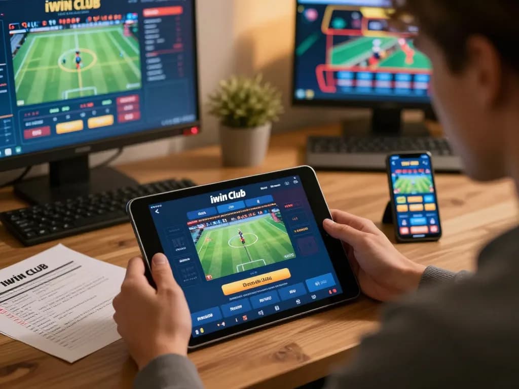 Engaging with iwin club app on a tablet, showcasing online sports betting strategy environment