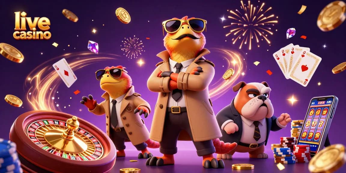 Experience the excitement of a live casino with raptors in a trench coat entering a VIP lounge.