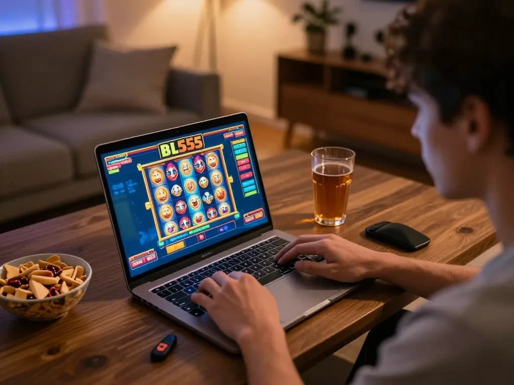 Player strategically betting on bl555 games during an online gaming session at home