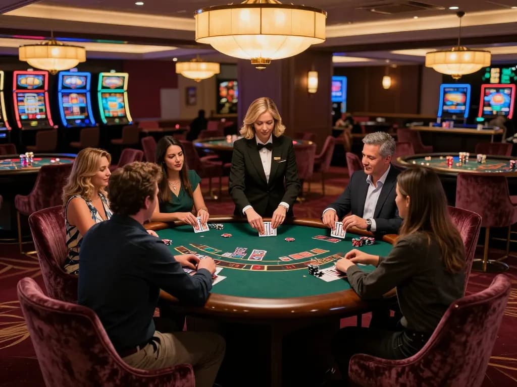 Engaged players at a du88 blackjack table with strategic gameplay unfolding.