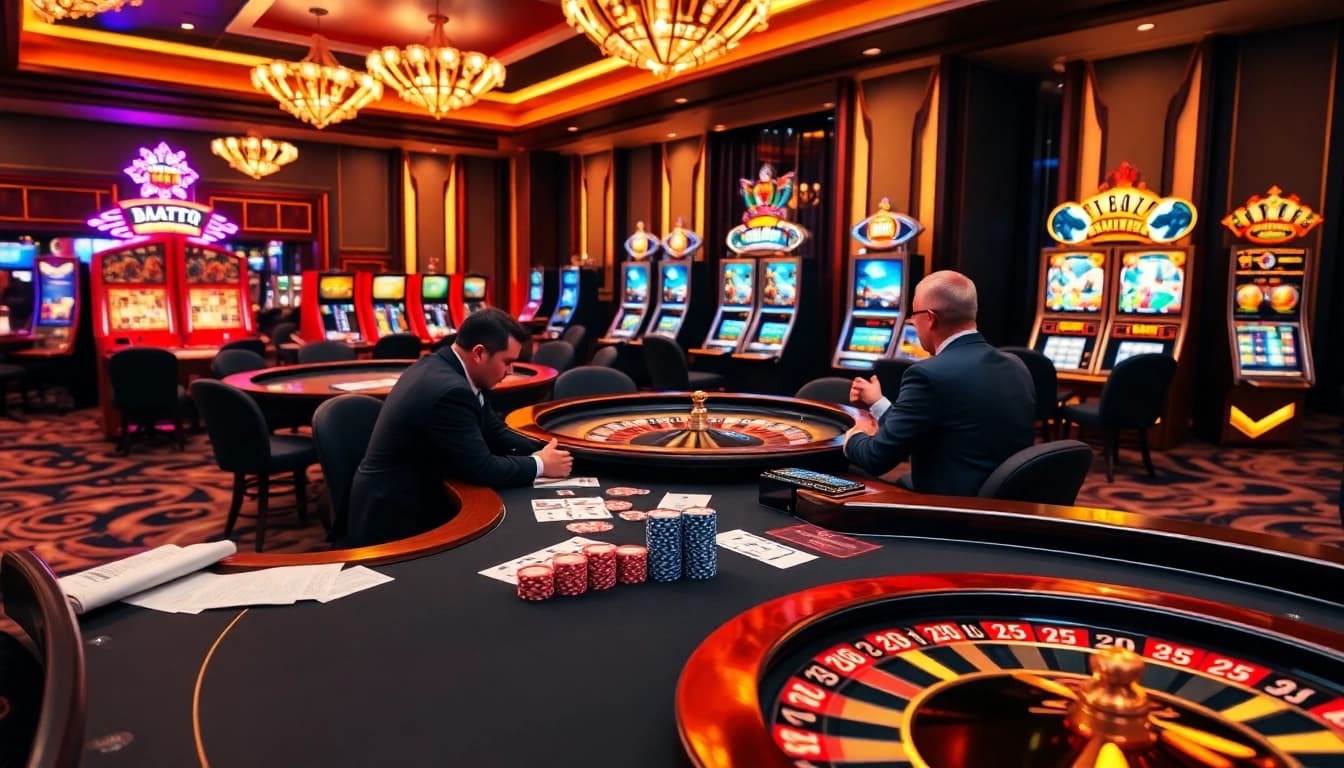 SODO CASINO gaming table with players enjoying poker, illuminated luxury atmosphere.