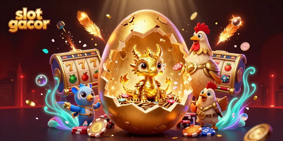 Slot gacor menampilkan naga emas terbang di tengah chip poker, menyemarakkan suasana judi online.