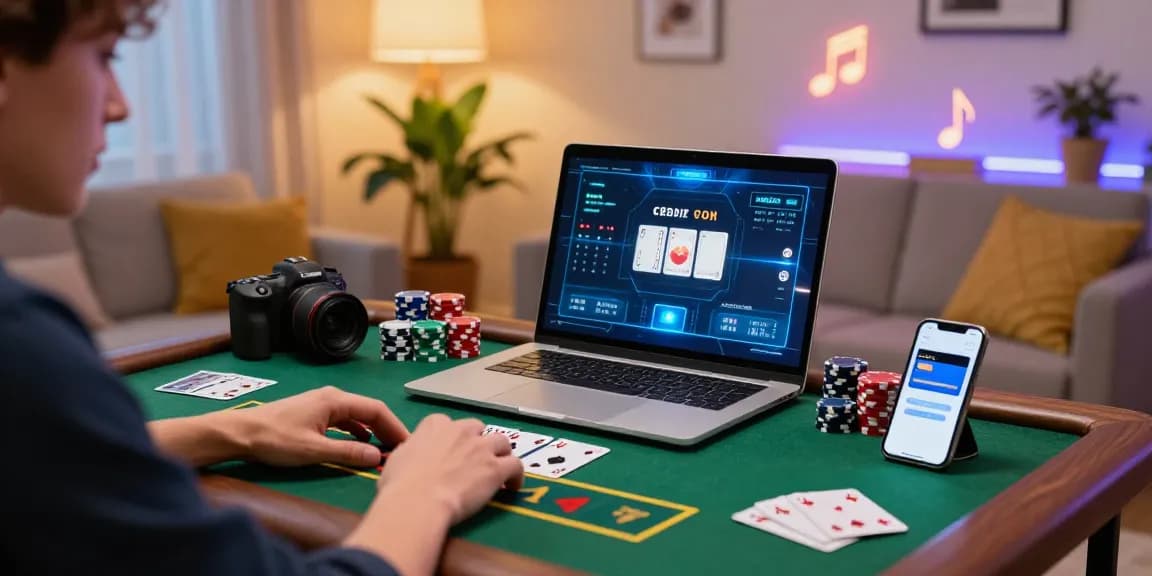 Exciting online gaming setup featuring players enjoying credit card casinos at scoarch.org.uk, with vibrant lights and gaming elements.