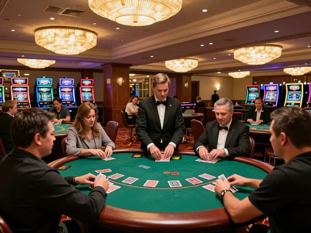 rr99 players enjoying a dynamic game of blackjack in a vibrant casino atmosphere.