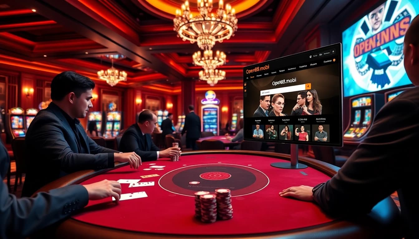 Experience thrilling poker action at open88.mobi, where players engage in strategic gameplay with vibrant casino visuals.
