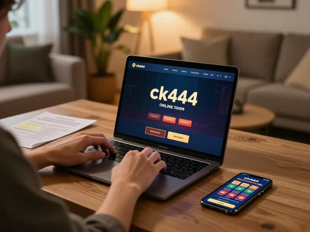 Player exploring ck444 com on a laptop at home, emphasizing strategic gaming experience.