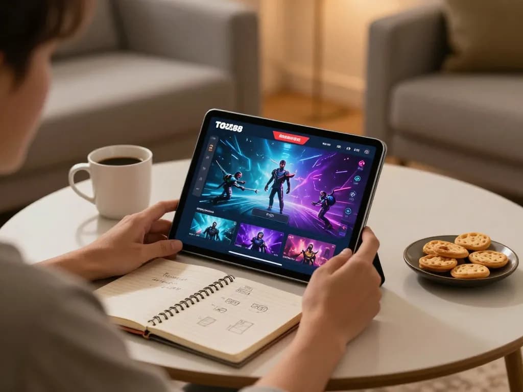 Engaging in online gaming at home through TO288 tablet interface, showcasing strategic gameplay and comfort.