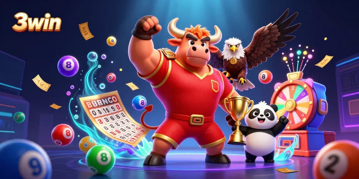 Engage in fun at 3win casino with a vibrant scene showcasing characters and gaming excitement.