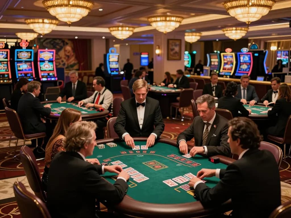 Players enjoying blackjack at TG88 casino with elegant decor and vibrant atmosphere.