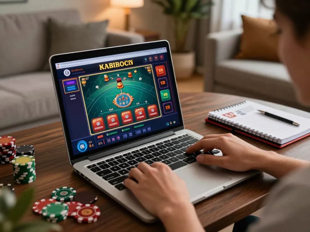 Engage with casino games at https://rr88.select/ on a stylish laptop, showcasing a vibrant gaming interface.