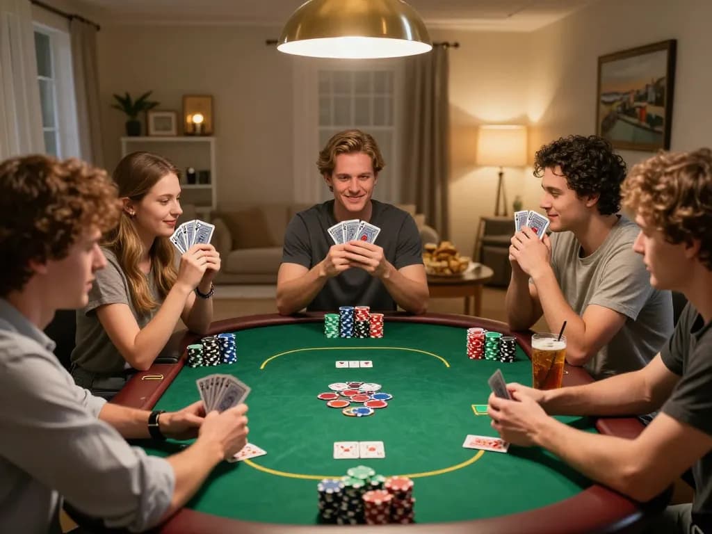 Friends enjoying poker night with lu88 chips showcased in an inviting atmosphere.
