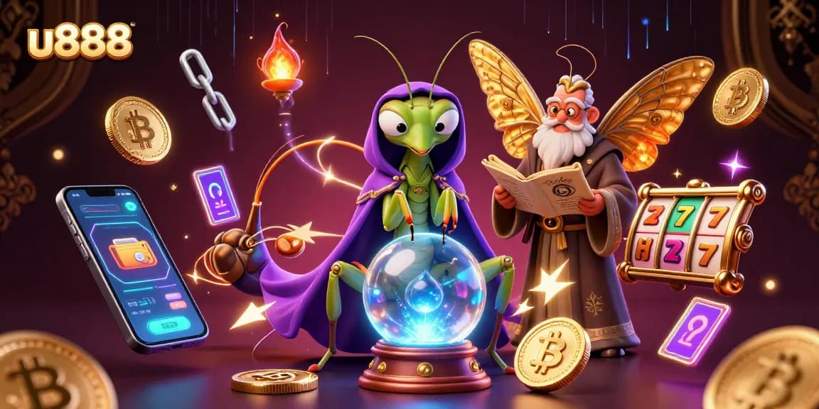 Engage with u888's whimsical casino world featuring a fortune teller and mystical elements.