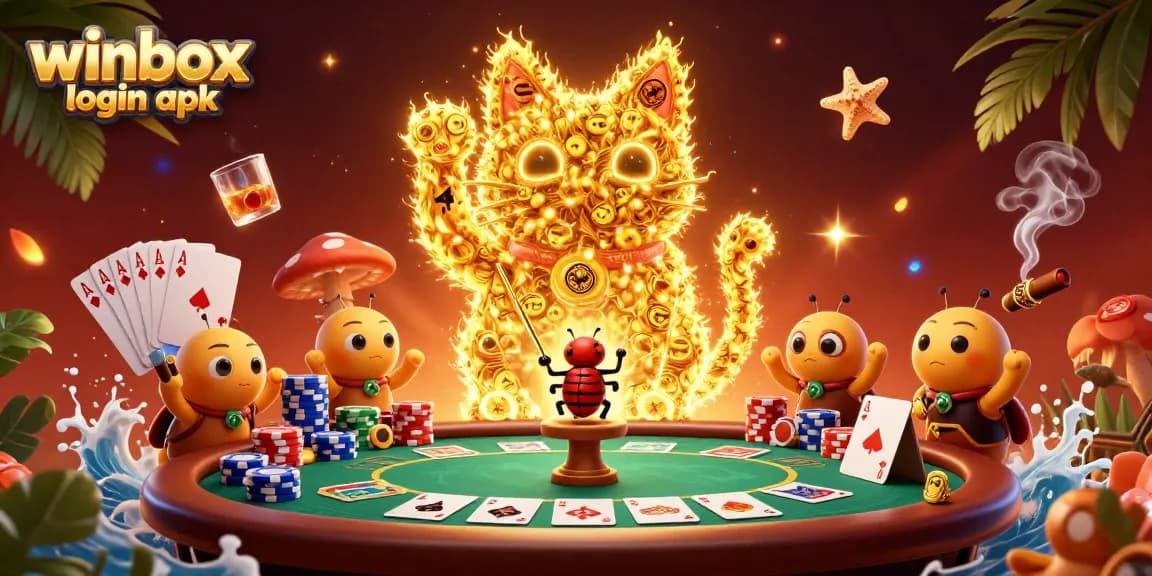 Engage with the exciting world of winbox login apk, featuring a dynamic scene of casino symbols and elements.