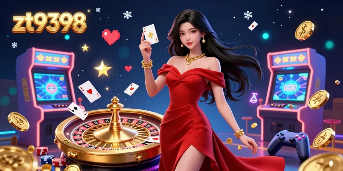 Experience the thrill of zt9398 with a beautiful woman holding a golden playing card beside a roulette wheel.