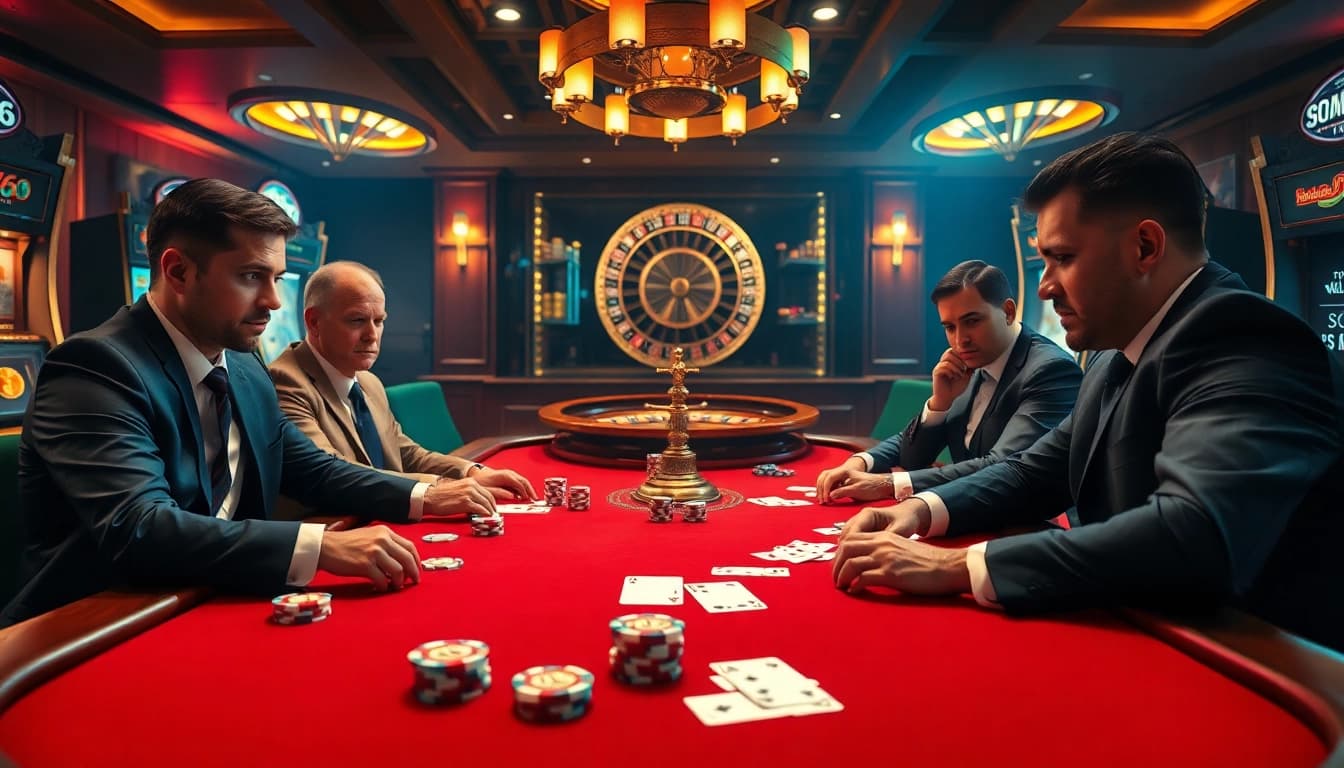 High-stakes poker at SODO66 casino showcasing vibrant colors and excitement for gamblers.