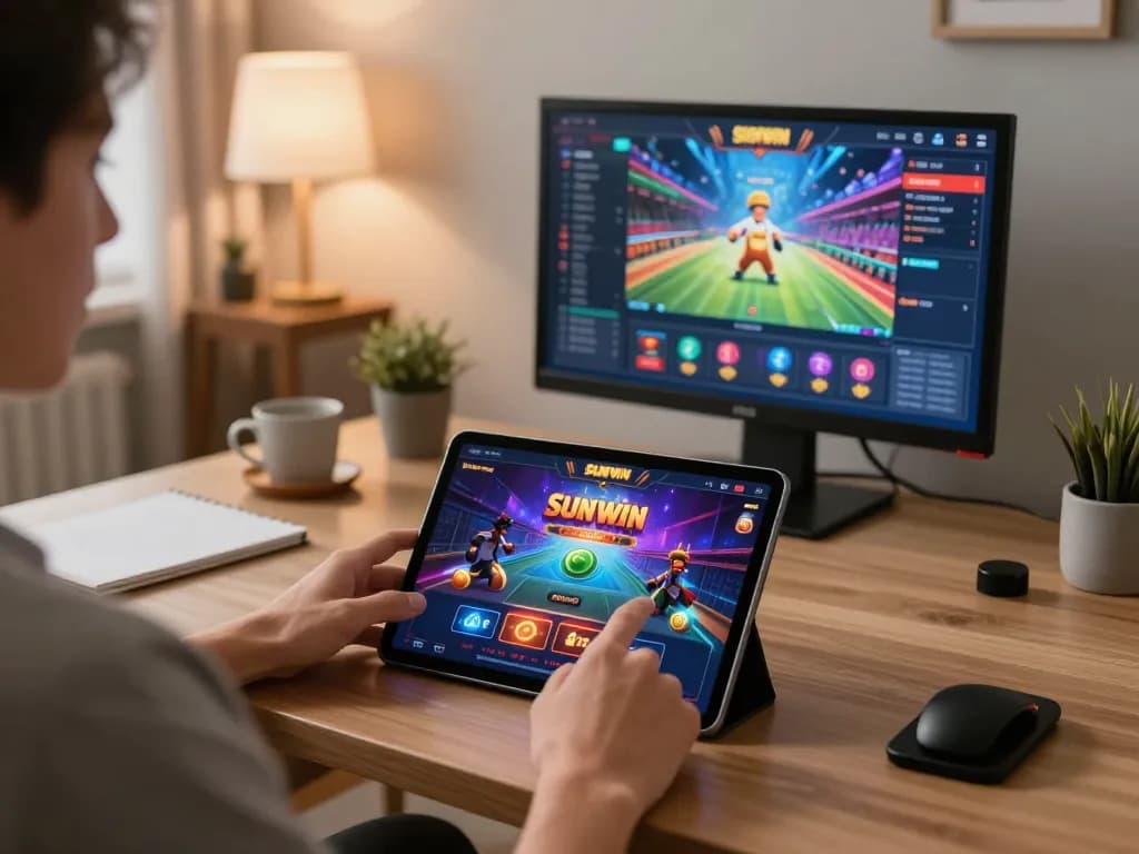 Experience strategic gameplay with the Sun Win app in a cozy home setting, capturing anticipation for online gaming