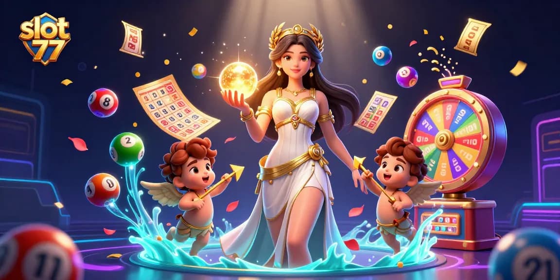 Engage in exciting wins at slot 77 with vibrant casino elements and dynamic characters.