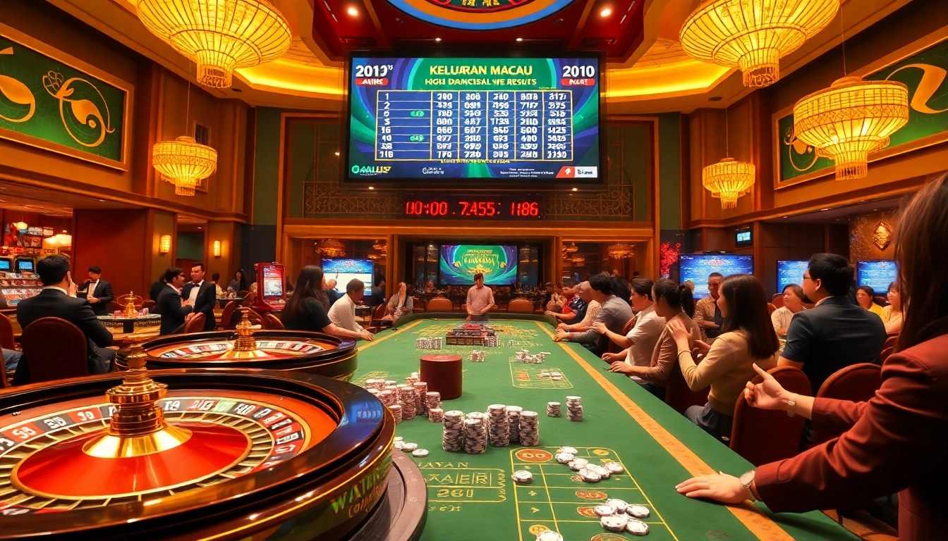 Keluaran Macau results displayed excitingly at a luxurious casino live draw event.