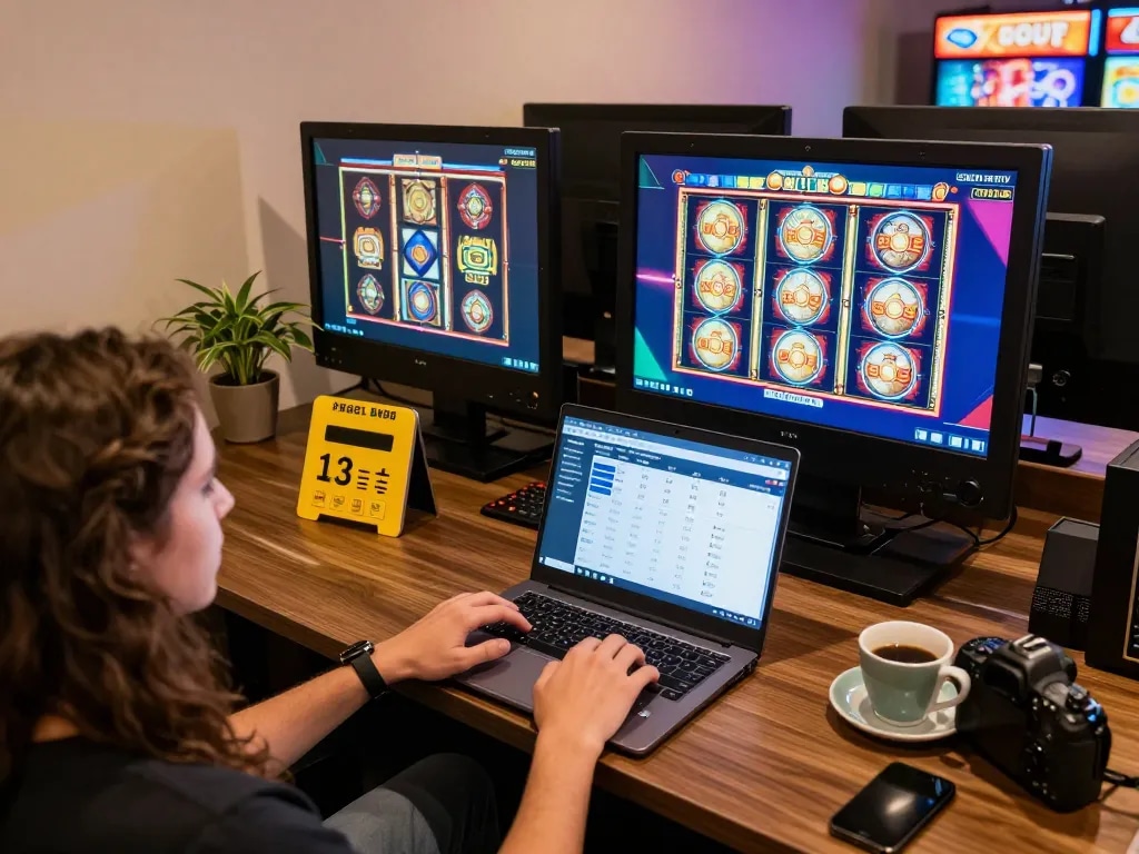Engaging gameplay on a trang casino platform from home, featuring vibrant slot graphics and a cozy setting.