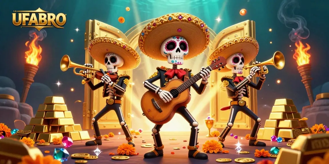 Experience top-tier gambling at UFABRO with vibrant skeleton mariachi characters and treasures.