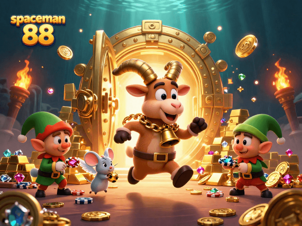 Experience the thrills of spaceman 88 slots amidst a chaotic casino scene filled with treasure.