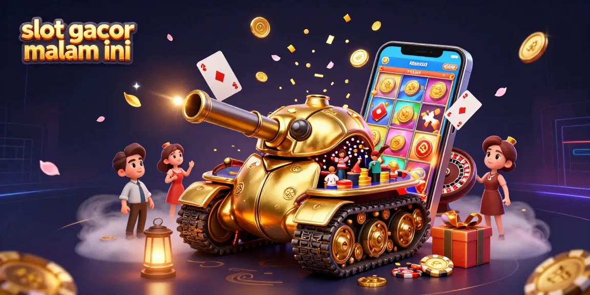 Experience the excitement of slot gacor malam ini with vibrant slots and glowing casinos in a detailed illustration.