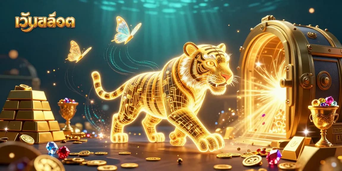 Experience the thrill of เว็บสล็อต with vibrant 3D casino elements and sparkling treasures in a dazzling digital landscape.