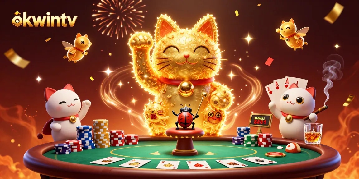 Engage in thrilling gaming at okwintv with lively illustrations of poker dynamics and vibrant casino symbols.