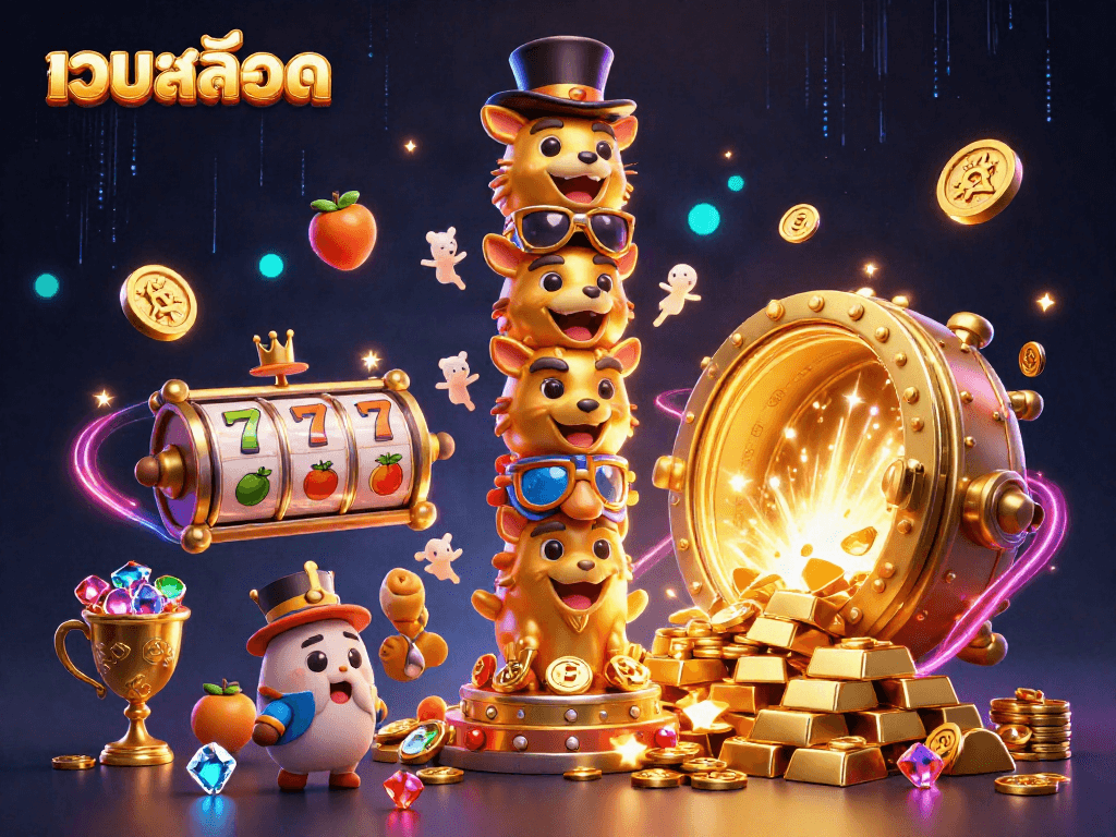 Win big with เว็บสล็อต in an energetic casino scene filled with majestic treasures and vibrant game elements.