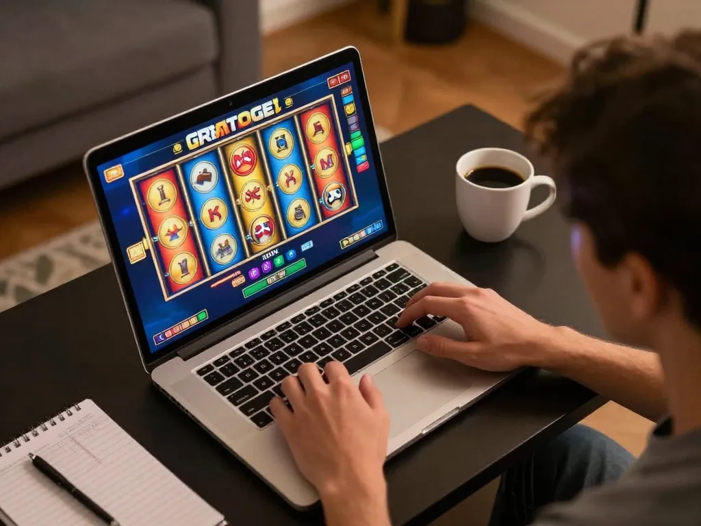 Engaging gameplay on gtatogel slot machine interface, showcasing vibrant reels and user interaction