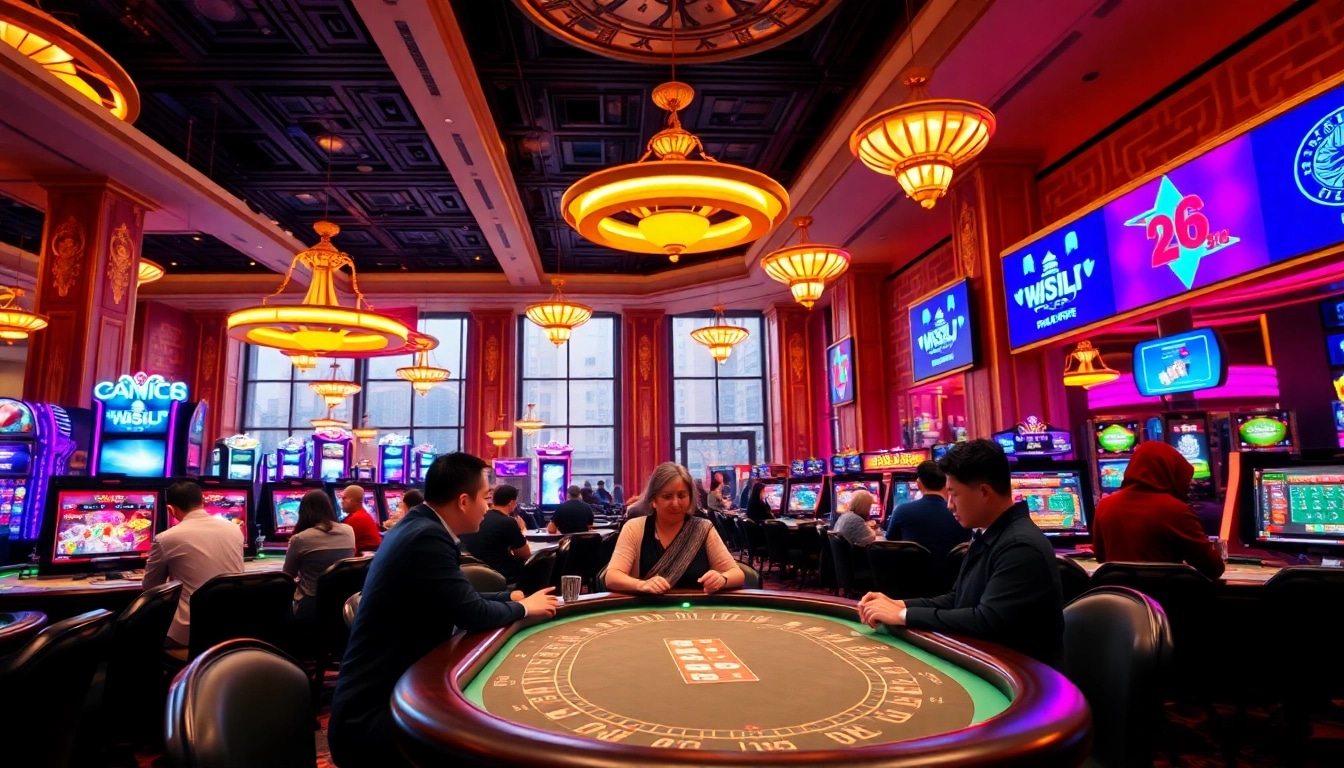 Experience the excitement of a Singapore Betting Site with lively casino action and elegant decor.