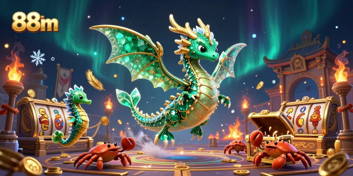 Bet place with 88m sea dragon and treasure chest in a dynamic casino scene.