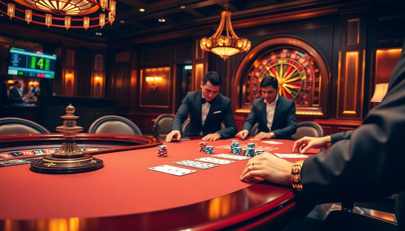 Experience the luxury of 789bet vip with players enjoying high-stakes poker and roulette in a vibrant casino atmosphere.