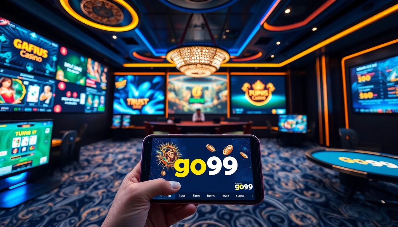 Dynamic scene of nhà cái go99 online casino, showcasing immersive games and app accessibility.