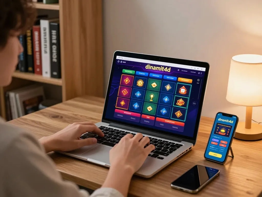 Engaging with dinamit4d online gaming setup at home, showcasing strategy and excitement.
