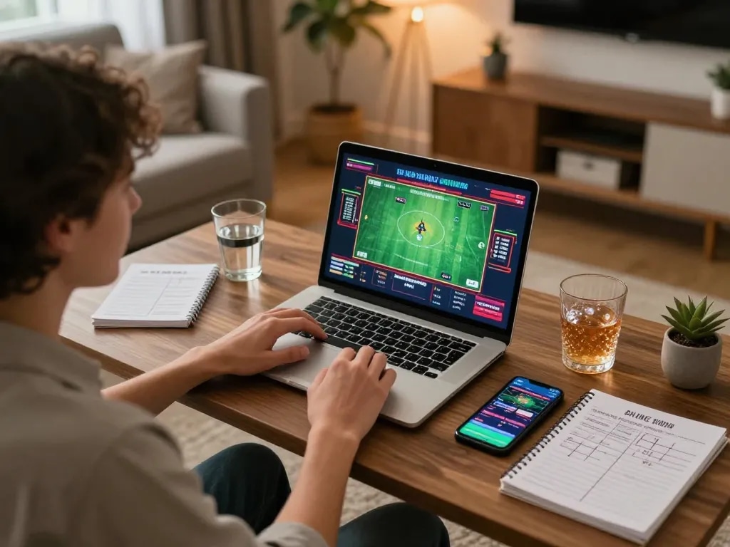 Engaged player enjoying online gambling at home using https://www.dacsandatphanrang.com/ for live dealer games and sports betting.