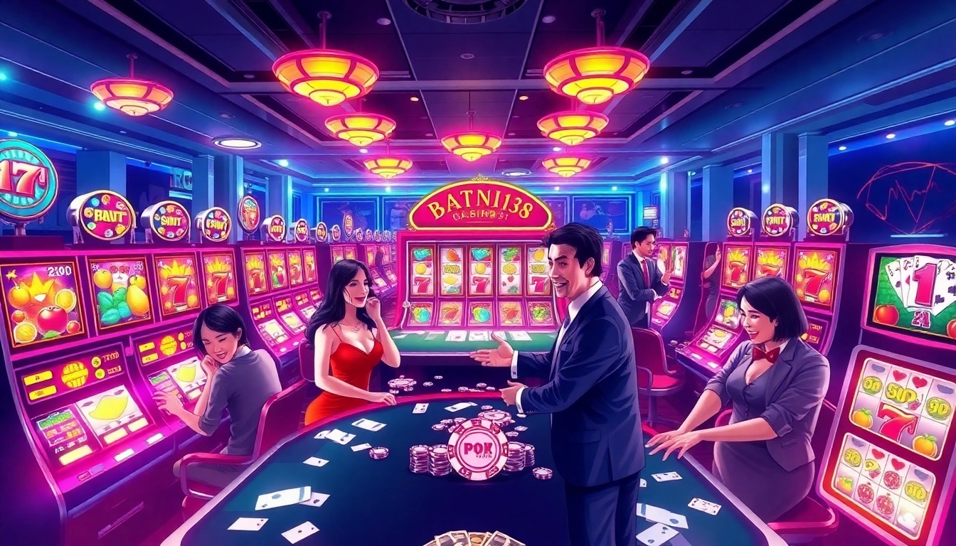 Experience thrilling wins at batman138's vibrant slot machines in an upscale casino.