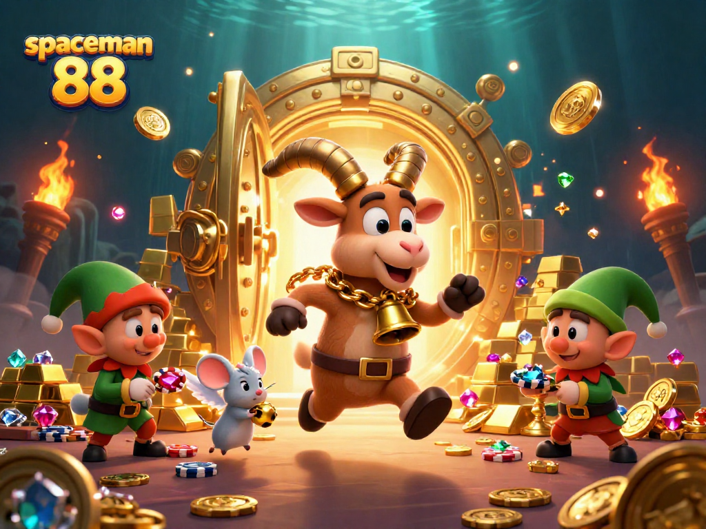 Experience the thrills of spaceman 88 slots amidst a chaotic casino scene filled with treasure.
