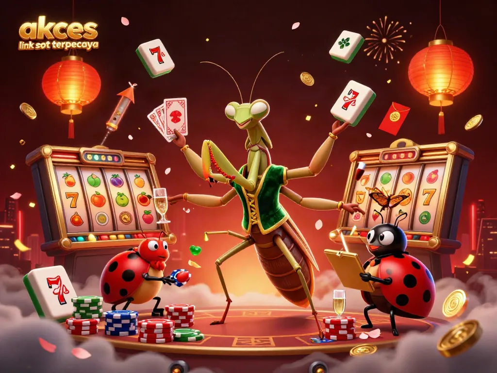Gambar ilustrasi atraktif mengilustrasikan akses link slot terpercaya dengan karakter kasino yang menarik.