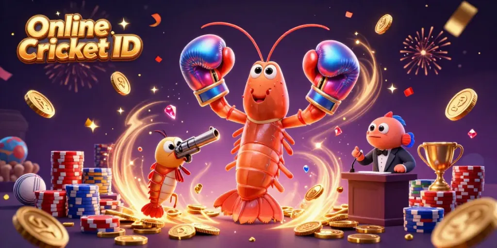 Engage in thrilling betting with a vibrant Online Cricket ID illustration featuring colorful characters and dynamic game elements.