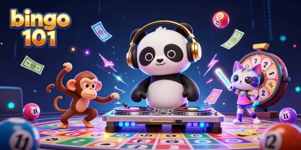 Engage in Bingo 101 action with vibrant characters and colorful game elements in an exciting digital scene.
