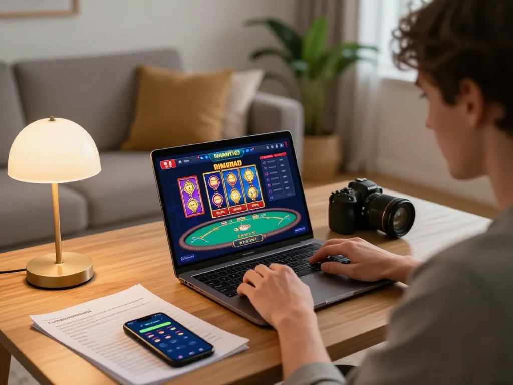Engaging in online gaming at dinamit4d, illustrating the gaming interface and responsible betting practices.