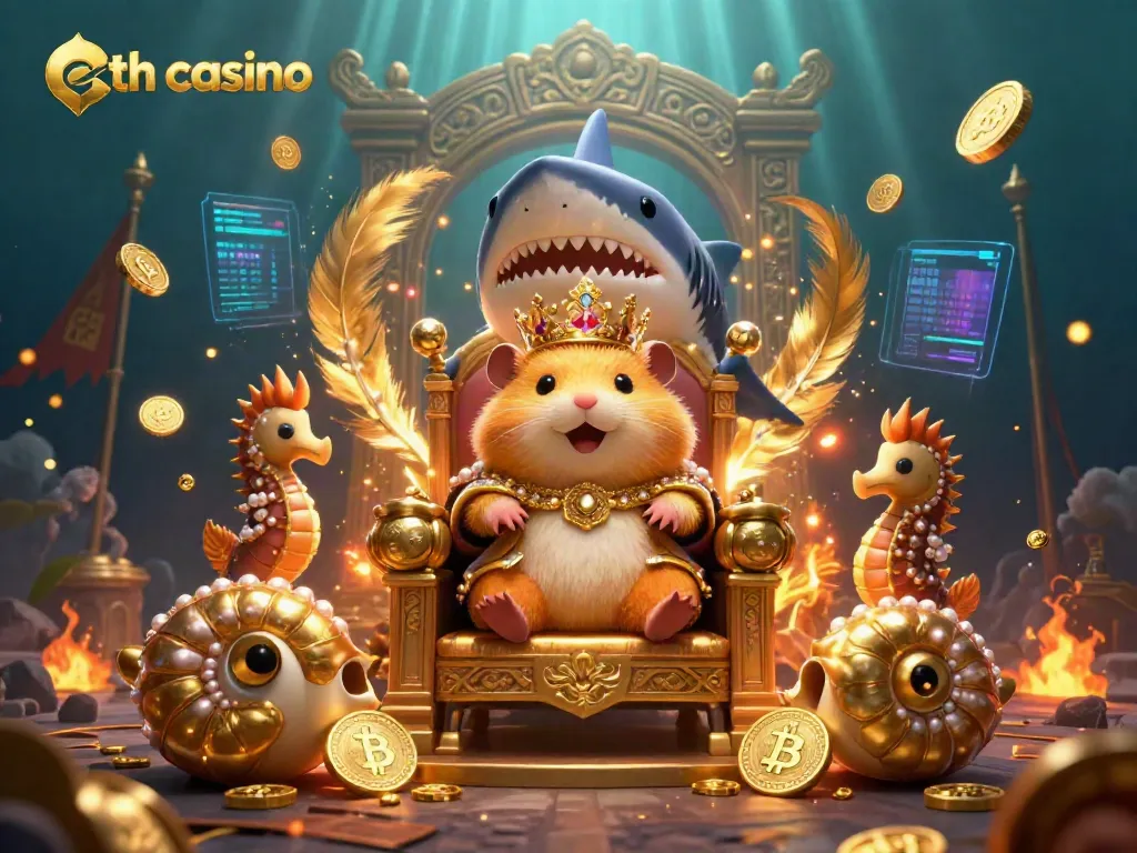 Engage in virtual gaming excitement at the eth casino with a playful megalodon theme and golden hamster king.