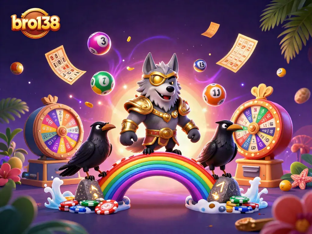 Play games with excitement at bro138 featuring vibrant lottery elements and casino characters.