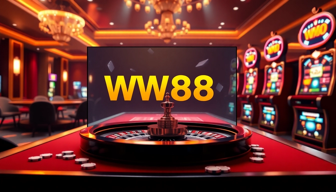 Experience thrilling online gaming with Nhà cái WW88's vibrant casino scene featuring roulette and poker action.